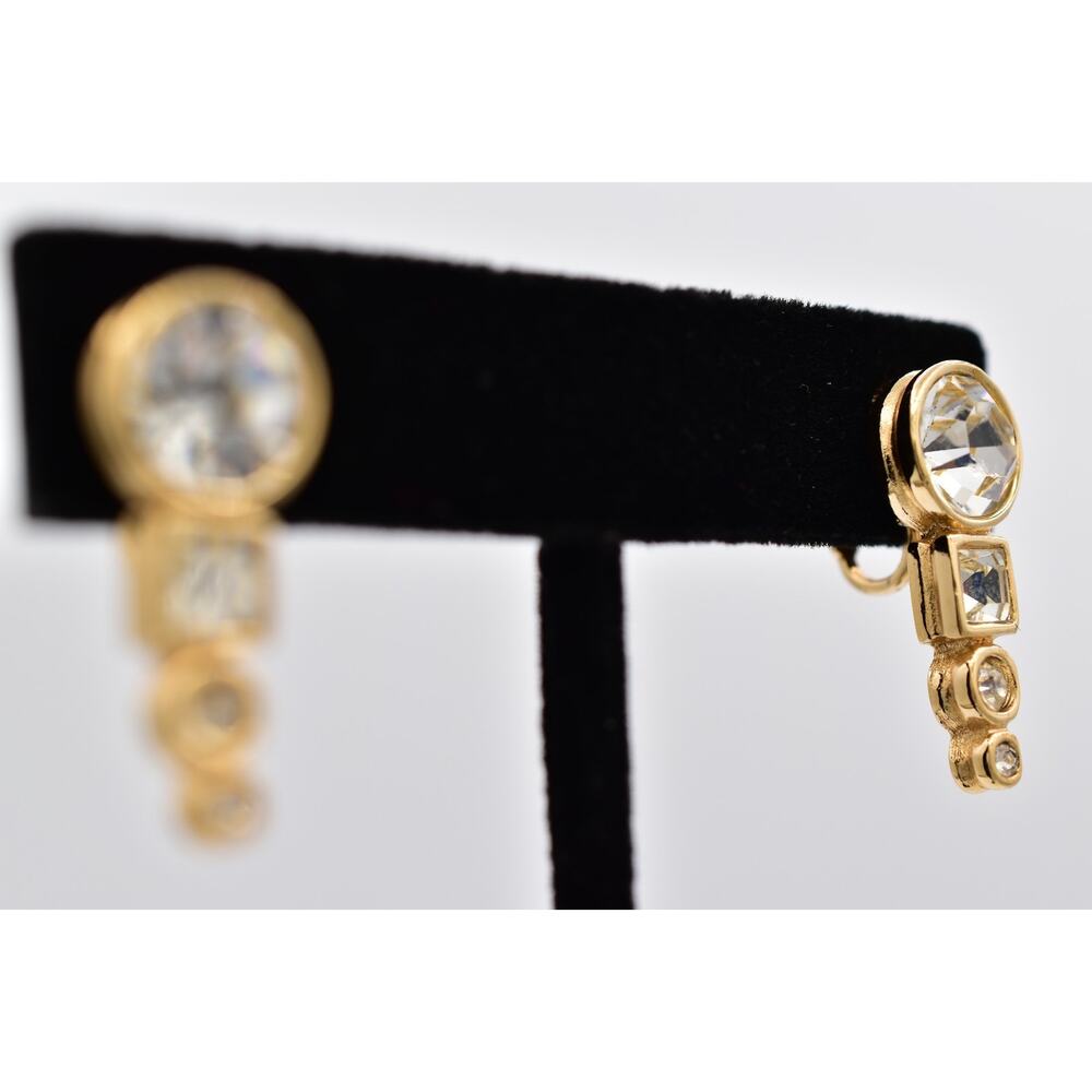 Givenchy Vintage Rhinestone Crystal Clip On Earrings Gold Geometric Signed BinAV - Picture 6 of 12